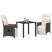 Conjunto de Comedor Jardín de 3 Piezas con Cojines Negro Poliratán