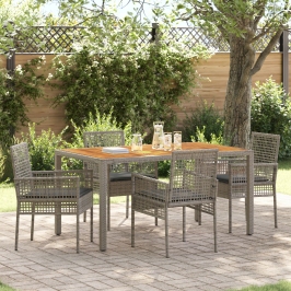 Conjunto de Comedor de Jardín  de 5 Piezas con Cojines Gris Poliratán