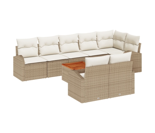 Conjunto de Sofás de Jardín  de 9 piezas con Cojines Beige de Polirratán Acacia