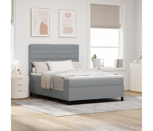 Cama con Box Spring  con Colchón Gris Claro 140x190 cm Tela