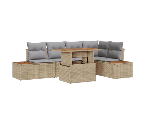 Set de Sofá de Jardín  Conjunto de 6 Beige Ratán, Poliéster, Acero