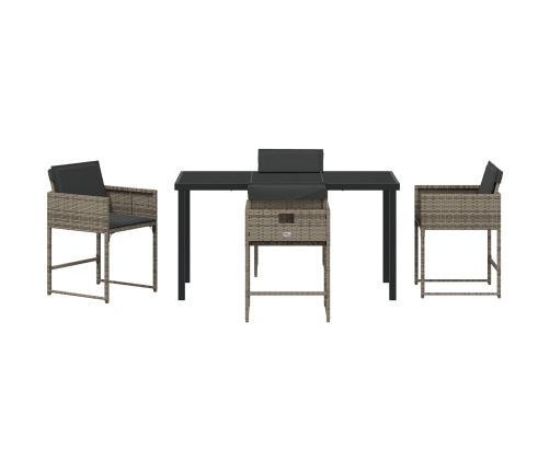 Conjunto de Comedor de Jardín de 5 Piezas con Cojines Gris Ratan PE