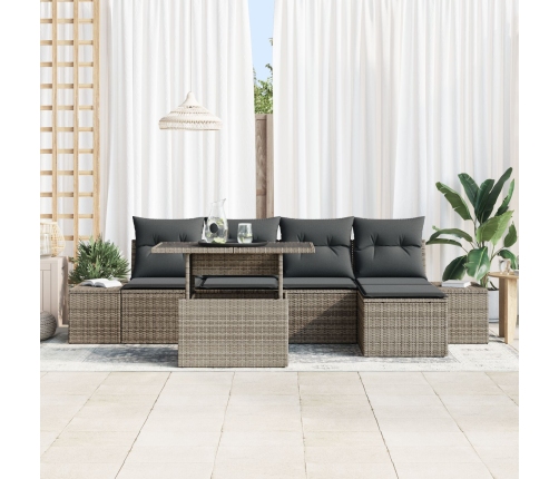 Conjunto de Sofás de Jardín  6 Piezas Beige Ratán y Poliéster