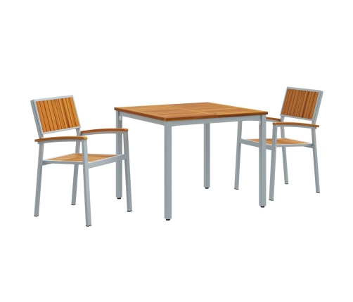 Set de Comedor de Jardín Set de 3 Gris, Tono Madera Metal, Madera