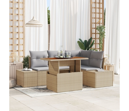 Juego de Comedor de Jardín de 5 Piezas con Cojines – Ratán Polivinílico Beige Acacia