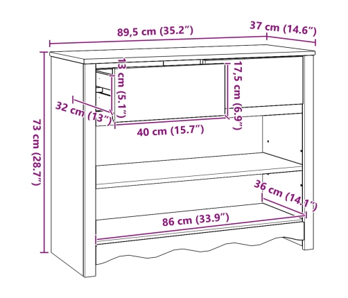 mesa consola ""DRAMMEN"" 89,5x37x73 cm de madera maciza de pino