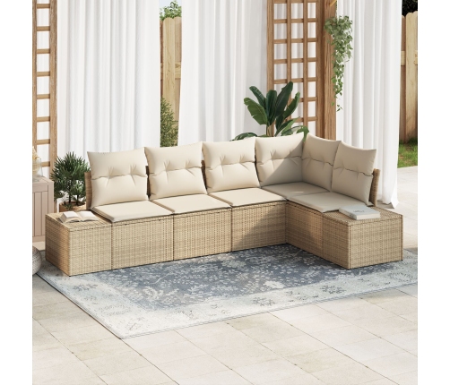 Conjunto de Sofá de Jardín de 5 Piezas con Cojines Beige Ratán Poli
