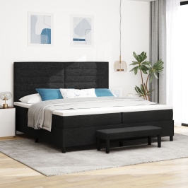 Cama de Base de Caja  con Colchón y Banco Negro 200x200 cm Tela
