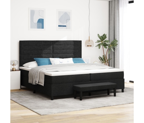 Cama de Base de Caja  con Colchón y Banco Negro 200x200 cm Tela