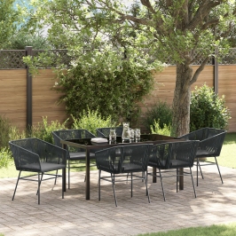 Set de 4 Negro Poliratán PE Estándar Duradero Silla de Jardín