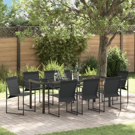 Juego de Comedor de Jardín de 9 Piezas Negro Textilene y Acero