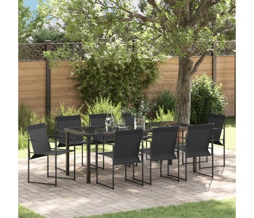 Juego de Comedor de Jardín de 9 Piezas Negro Textilene y Acero
