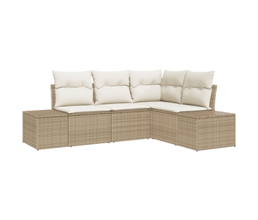 Conjunto de Sofá de Jardín de 4 Piezas con Cojines Beige Poliratán