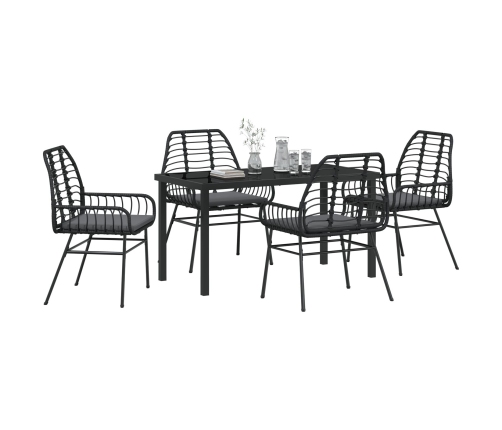 Juego de comedor de jardín  de 5 piezas con cojines negro de poliratán