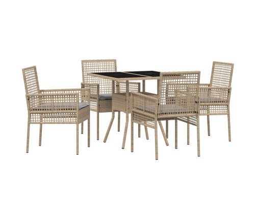 Juego de Comedor de Jardín de 5 Piezas Beige de Ratán Polímero