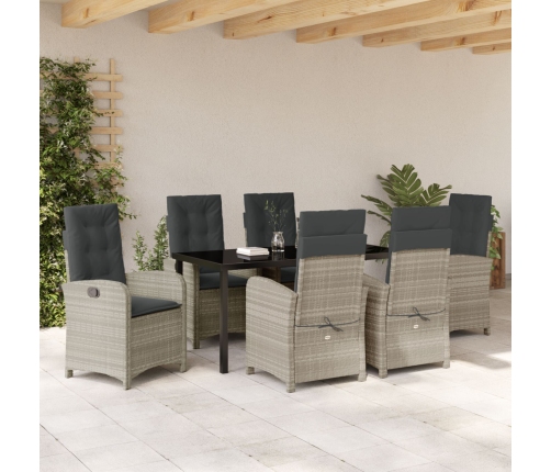 Conjunto de jardín de 7 piezas con cojines gris claro de rattan poli