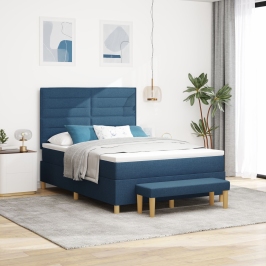 Cama con Base de Muelles con Colchón y Banco Azul 140x190 cm Tela