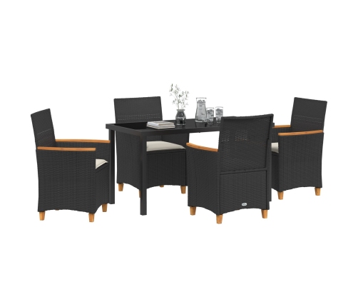 Conjunto de Comedor de Jardín  de 5 Piezas con Cojines Negro Poliratán