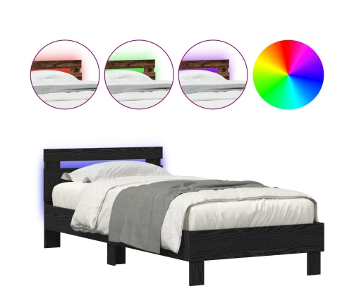 Estructura de Cama  con Luces LED Roble Negro 90x200 cm Madera Ingenierizada