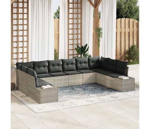 Conjunto de Sofá de Jardín de 10 Piezas con Cojines Gris Claro Ratán Sintético