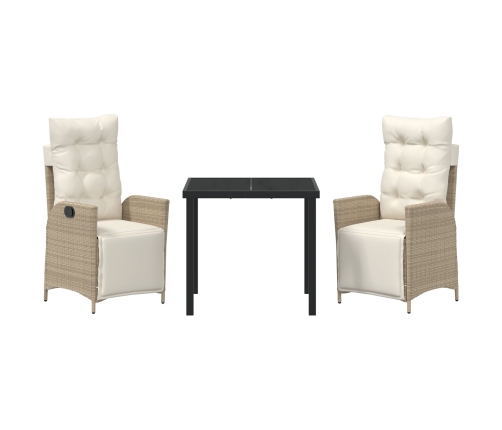 Juego de Comedor de Jardín de 3 Piezas Poliratán Beige