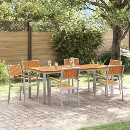 Conjunto de Comedor de Jardín  Set de 7 Gris y Madera Natural