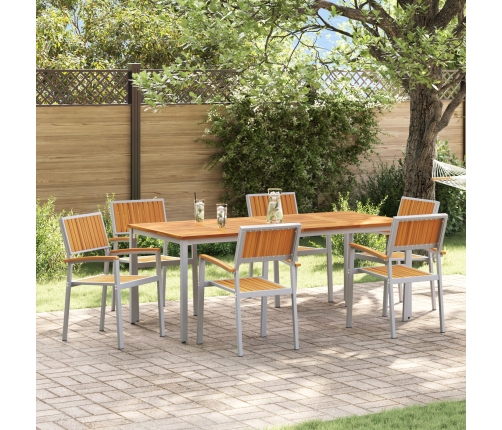 Conjunto de Comedor de Jardín  Set de 7 Gris y Madera Natural