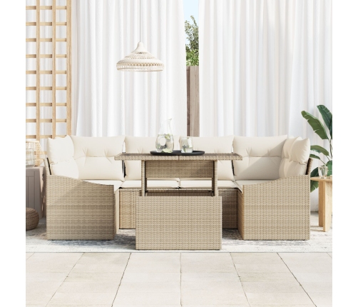 Conjunto de Sofá de Jardín  Set de 7 Beig Ratán Sofá Exterior