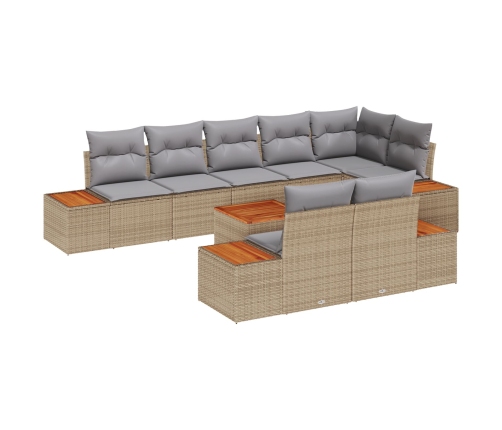 Conjunto de sofá de jardín de 9 piezas con cojines beige poliratán acacia