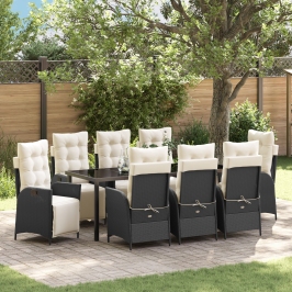 Conjunto de Comedor de Jardín de 9 Piezas Rattan Polímero Negro