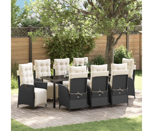 Conjunto de Comedor de Jardín de 9 Piezas Rattan Polímero Negro