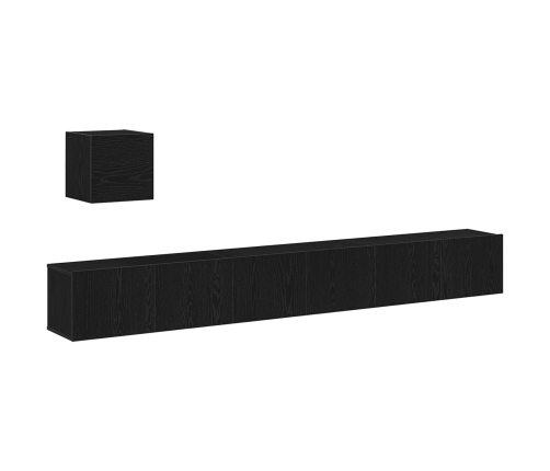 Conjunto de Mueble de TV de 4 Piezas  en Roble Negro de Madera Ingenerada