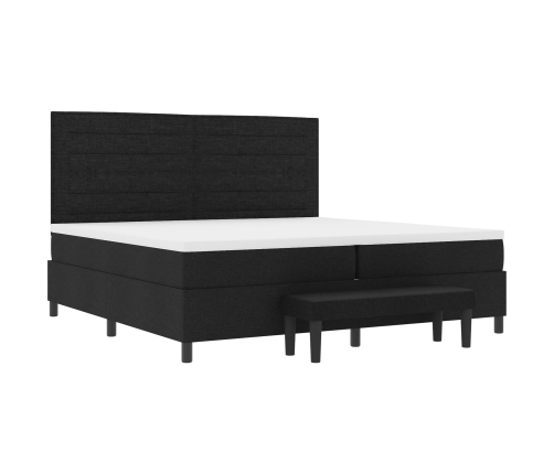 Cama de Base de Caja  con Colchón y Banco Negro 200x200 cm Tela
