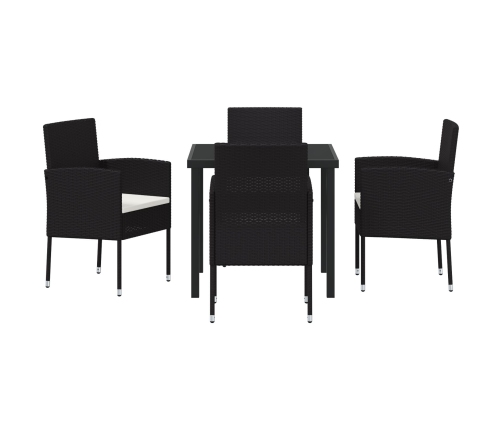 Juego de Comedor de Jardín de 5 Piezas con Cojines en Poliratán Negro