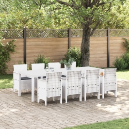 Conjunto de Comedor de Jardín  9 Piezas Blanco Ratán Duradero