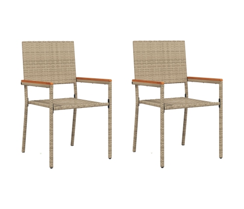 Sillas de jardín apilables  con cojines, 2 piezas, Beige, Ratán