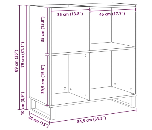 Armario de registros  Roble Artesanal 84,5x38x89 cm Madera elaborada