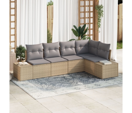 Set de Sofá de Jardín  de 5 Piezas con Cojines Beige Ratán Poliéster