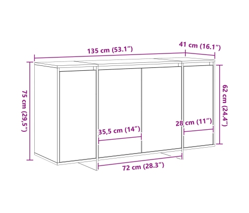 Aparador gris Sonoma gris Madera ingenierizada 135 x 41 x 75 cm