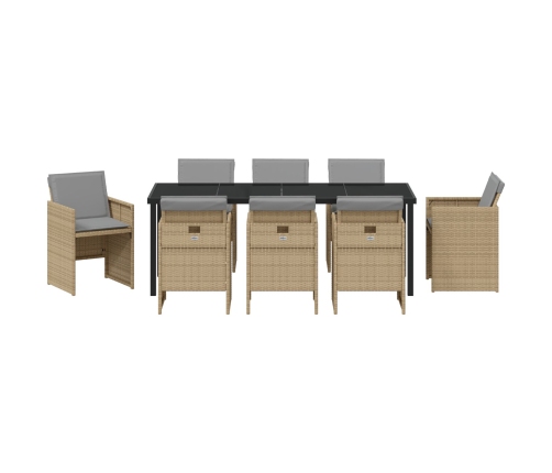 Juego de Comedor de Jardín de 9 Piezas con Cojines Ratán Poli Beige