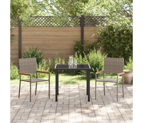 Sillas apilables de jardín  con cojines 2 pcs Gris Ratán Poliéster