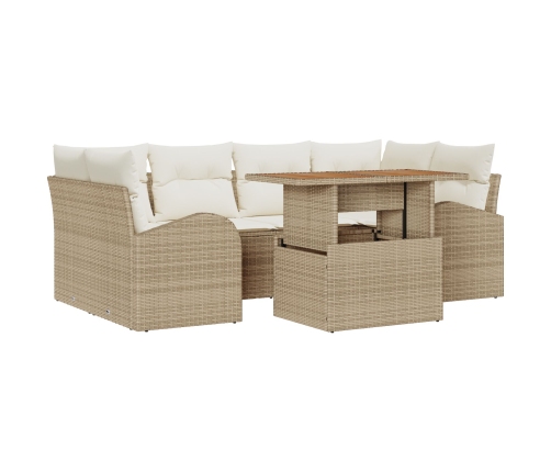 Juego de Comedor de Jardín de 7 Piezas con Cojines Beige Ratán Sintético Acacia