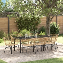Conjunto de Comedor de Jardín de 9 Piezas Marrón Poliratán