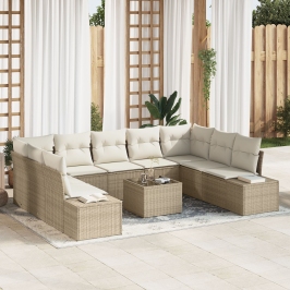 Juego de Sofá de Jardín Conjunto de 10 Beige y crema Ratan, tela