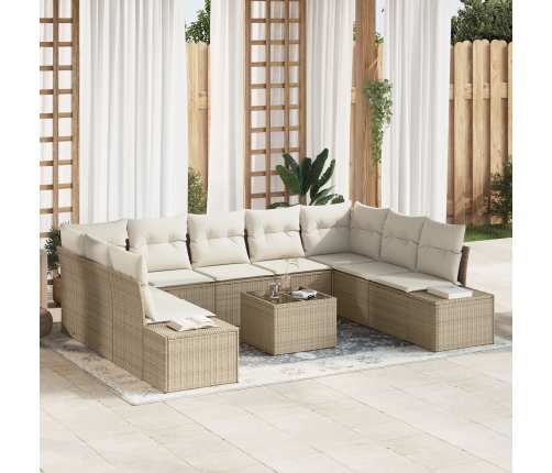 Juego de Sofá de Jardín Conjunto de 10 Beige y crema Ratan, tela