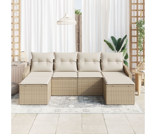 Juego de Sofá de Jardín de 6 piezas con cojines Beige Polirratán