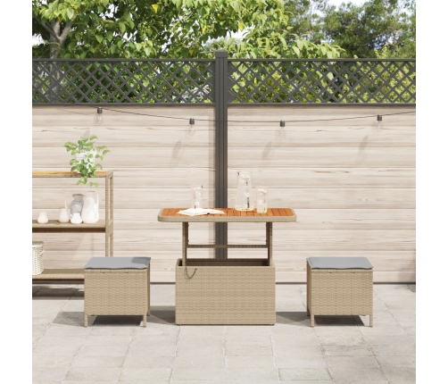 Conjunto de Jardín de Comedor de 3 Piezas con Cojines Beige de Poliratán y Acacia