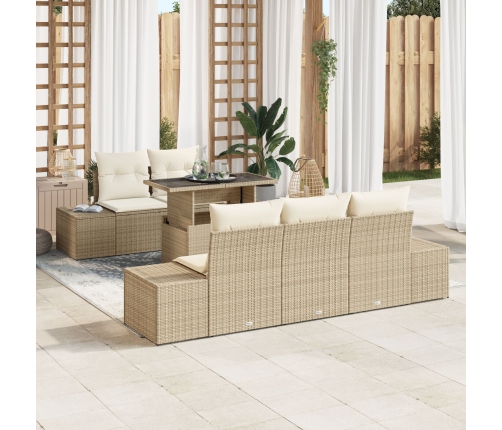 Conjunto de Sofá de Jardín de 6 Piezas con Cojines Beige Polirratan