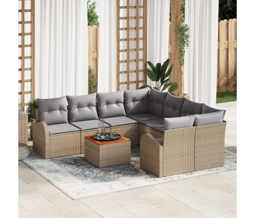 Set de Sofás de Jardín de 9 Piezas con Cojines Beige Ratán Sintético Acacia