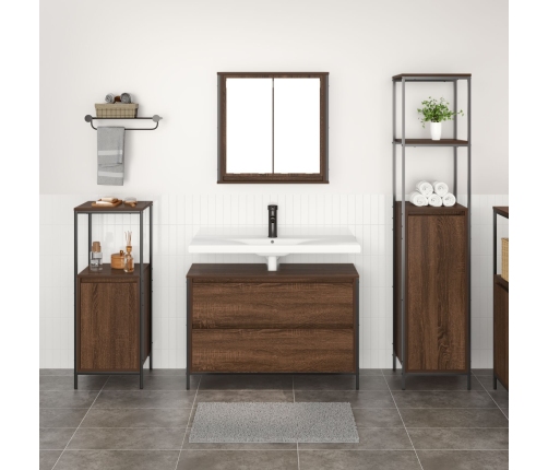 Juego de Muebles de Baño de 3 Piezas  en Madera de Roble Marrón